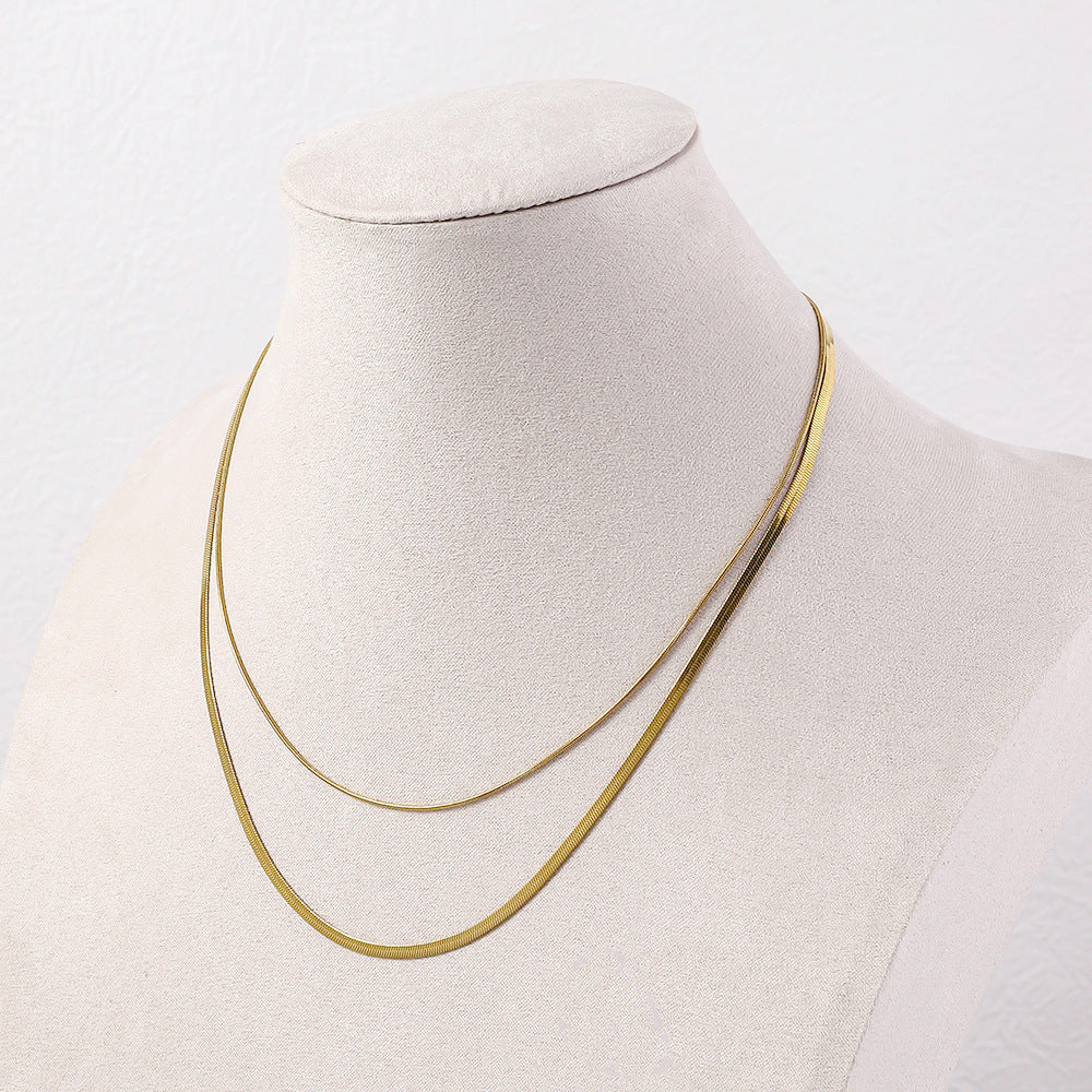 European and American cross-border stainless steel double-layer stacked necklace paperclip chain necklace box chain collarbone chain titanium steel necklace