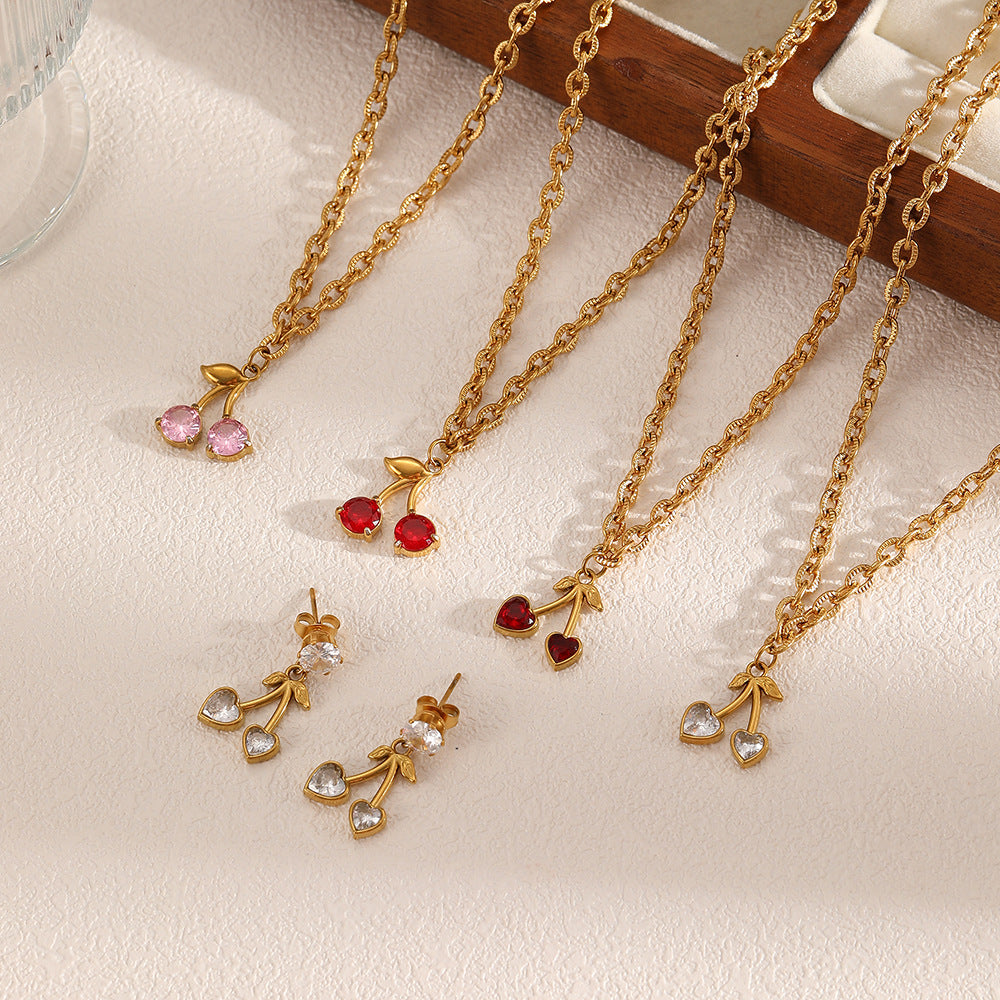 European and American cross-border fruit pendant stainless steel necklace women's fashion versatile personality diamond-encrusted zircon long collarbone chain