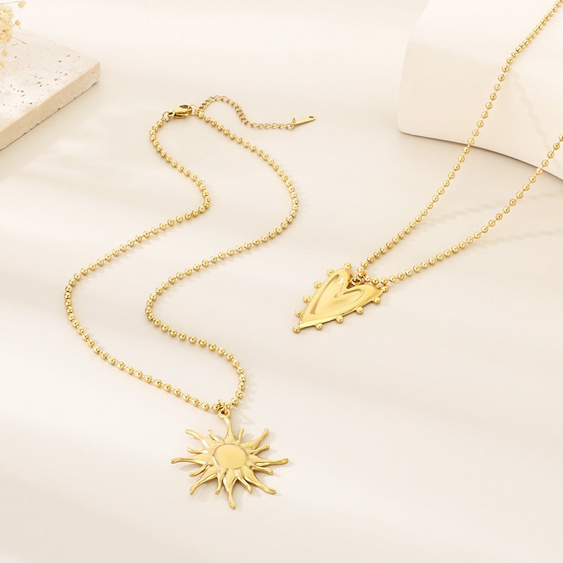 Sun & Heart Pendant Ball Chain Necklace