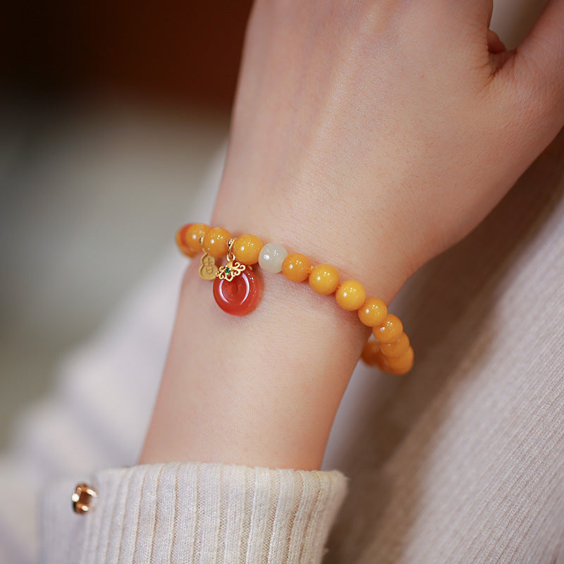 天然蜜蜡手链串珠女盐源玛瑙平安扣轻奢高级感手串手饰