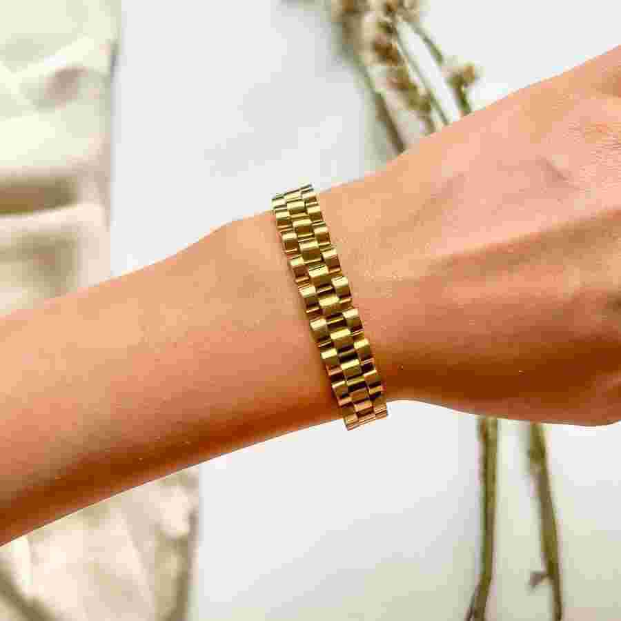 Cross-border hot-selling watch with titanium steel bracelet men's fashion high-end sense gold and silver double color stainless steel bracelet bracelet bracelet