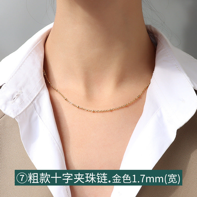 Cross chain, snake bone chain, twist chain, box chain, variety necklace, women's titanium steel plated 18K gold plain chain, clavicle chain jewelry