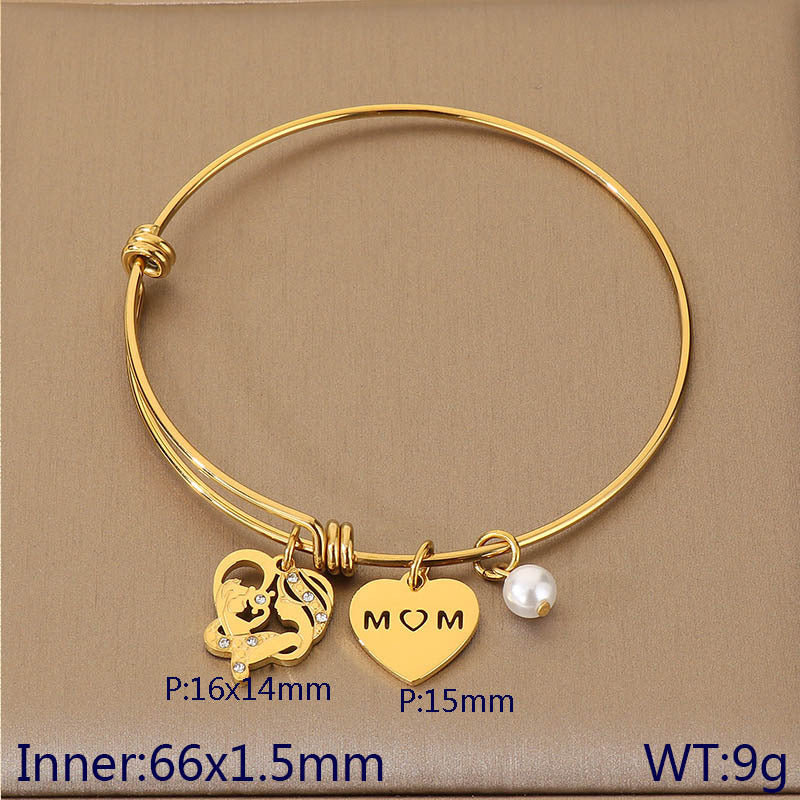 European and American cross-border family hand jewelry love retractable bracelet fashion creative stainless steel MOM Mother's Day gift