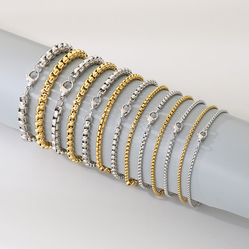 Cross-border ins simple fashion stainless steel square pearl bracelet men's and women's trend versatile plain chain multi-size jewelry