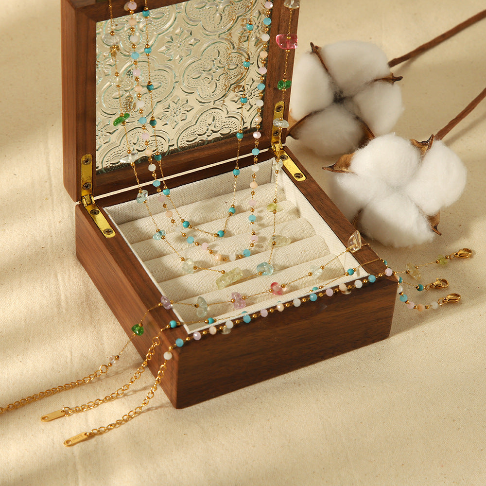 Cross-border hot sale European and American ins Internet celebrities irregular natural stone necklace 18K gold stainless steel jewelry set wholesale