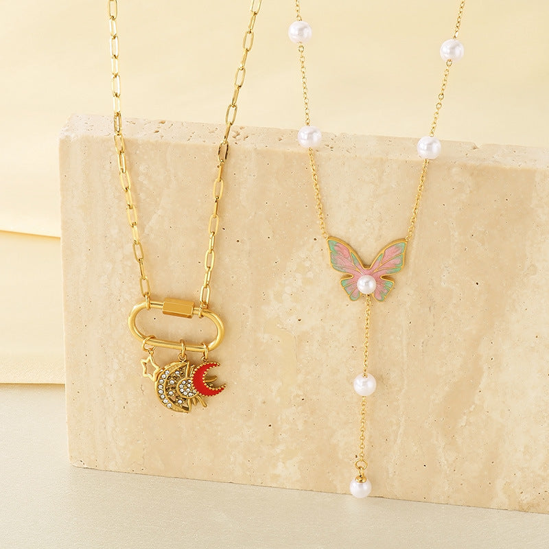 Gold Charm Layered Necklace Set