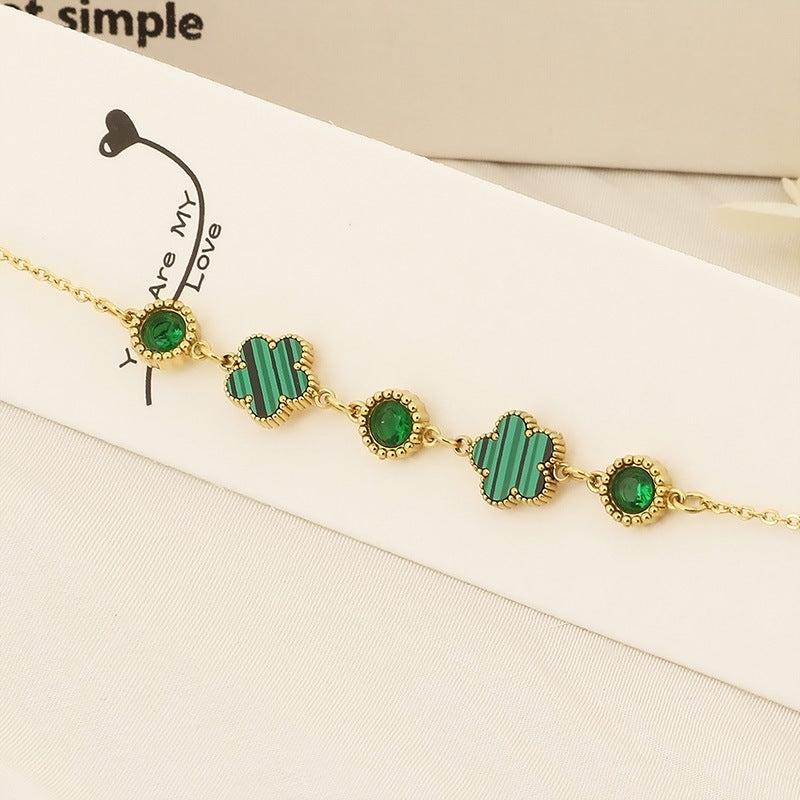 Round diamond shell flower bracelet small fresh hollow thin bracelet versatile jewelry titanium steel bracelet women