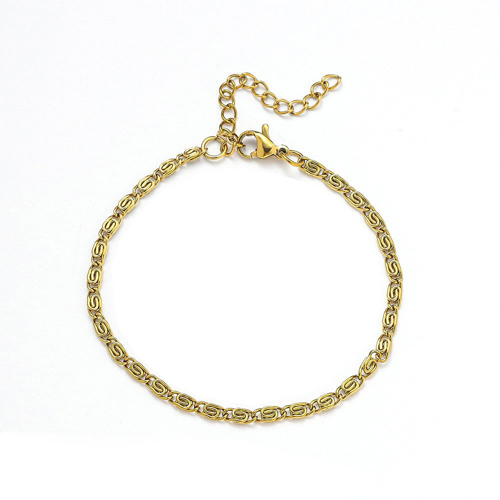 Women's fashion titanium steel bracelet, European and American cross-border hot-selling jewelry fashion versatile plated 18K real gold stainless steel bracelet