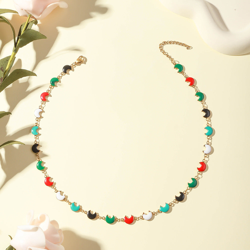 Cross-border dripping stainless steel necklace ladies simple temperament titanium steel collarbone chain painted flower bracelet necklace wholesale