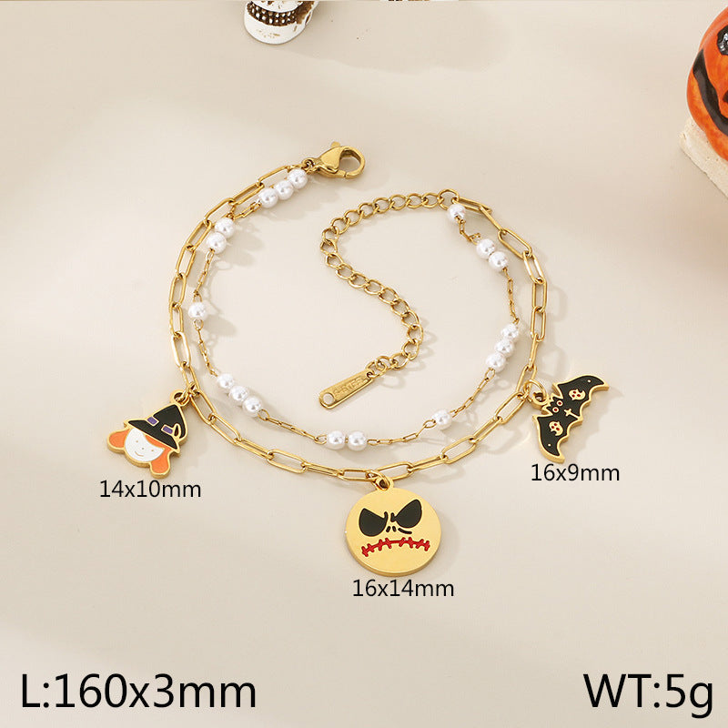 European and American cross-border Halloween new stainless steel 18K gold pumpkin head ghost skull shape bracelet jewelry