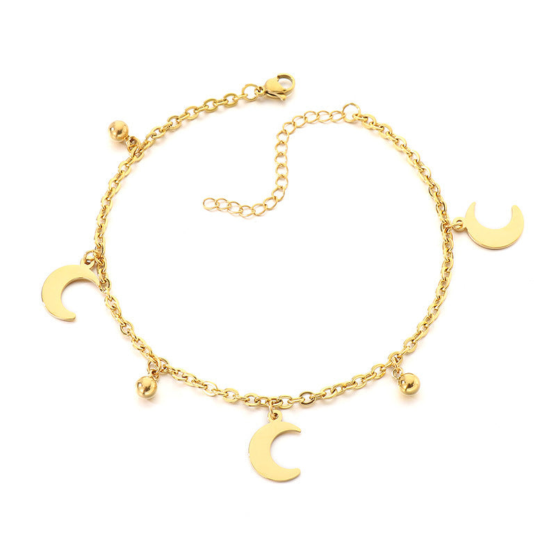 Summer vacation wind dragonfly love moon stainless steel fringed anklet female design ankle titanium steel advanced sense anklet