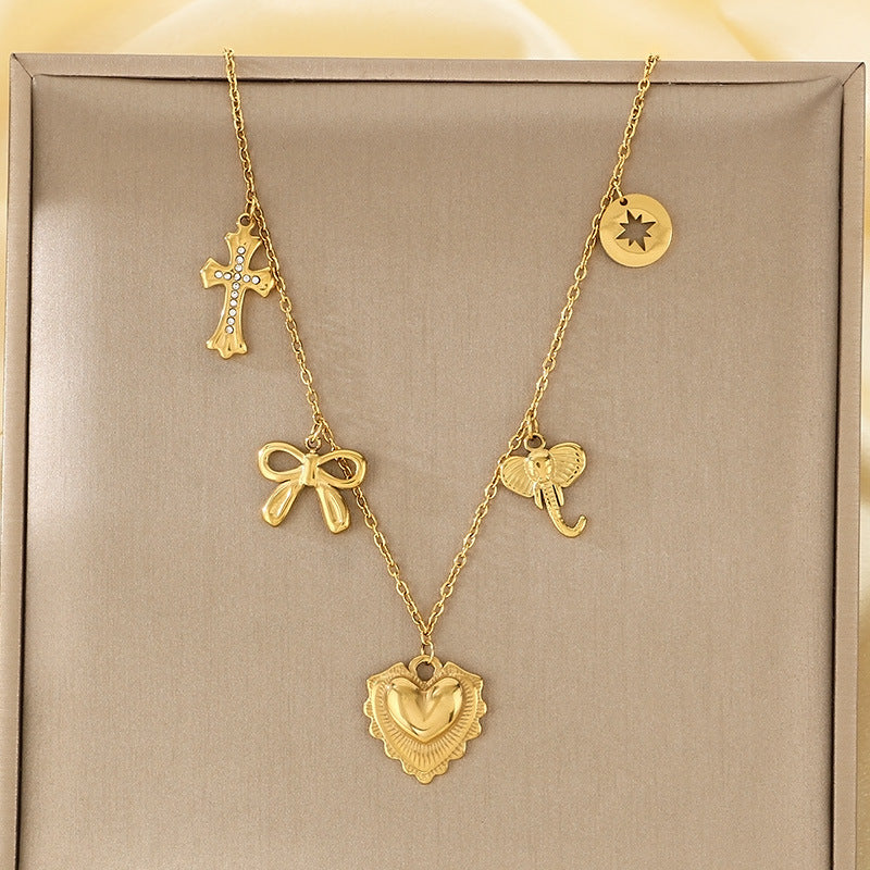 Cross-border European and American stainless steel love necklace high-end pendant niche design bow collarbone chain titanium steel jewelry