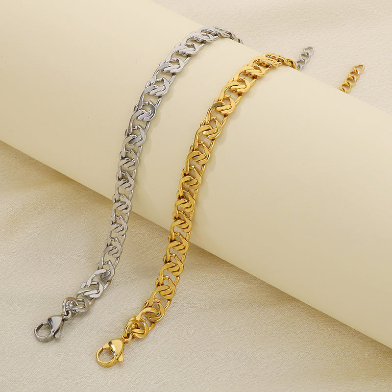 Fashion Hong Kong style necklace stainless steel cut-out NK chain bracelet splicing chain 18K gold men's and women's personality accessories accessories