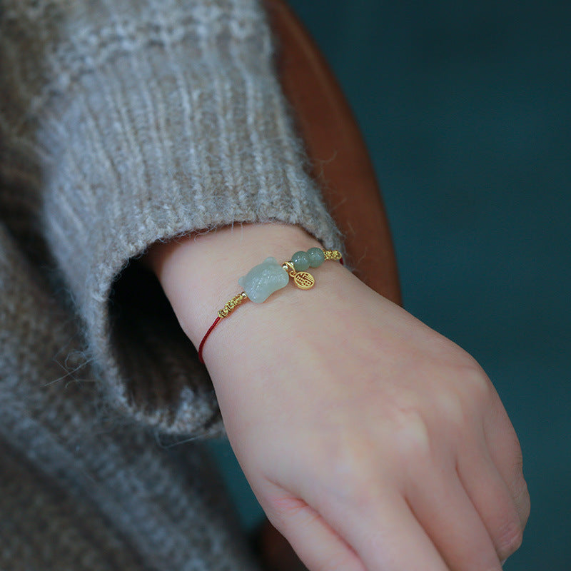 本命年红绳手链天然和田玉年兽情侣女虎头手绳手饰编绳新年礼物