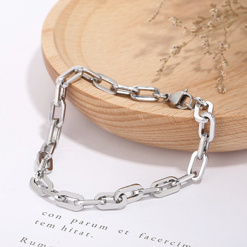 ins wind trend versatile design geometric elements interlocking stainless steel bracelet stacked simple bare chain titanium steel