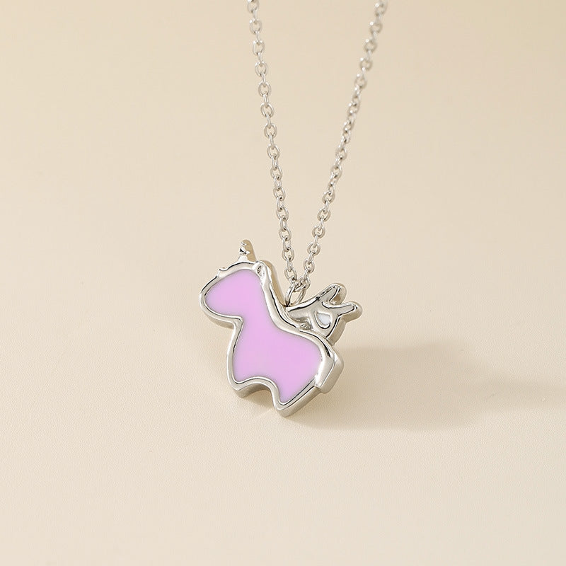 Creative cartoon design dripping rainbow unicorn titanium steel necklace female collarbone chain fashion pendant spot jewelry