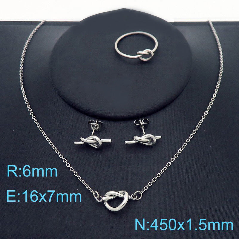 Cross-border fashion versatile rope knot elements stainless steel stud earrings necklace bracelet four-piece set knotted collarbone chain spot