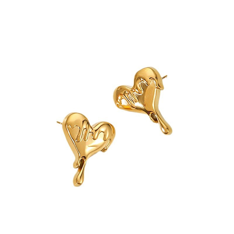 Stainless Steel Drip Heart Necklace & Stud Earrings Set