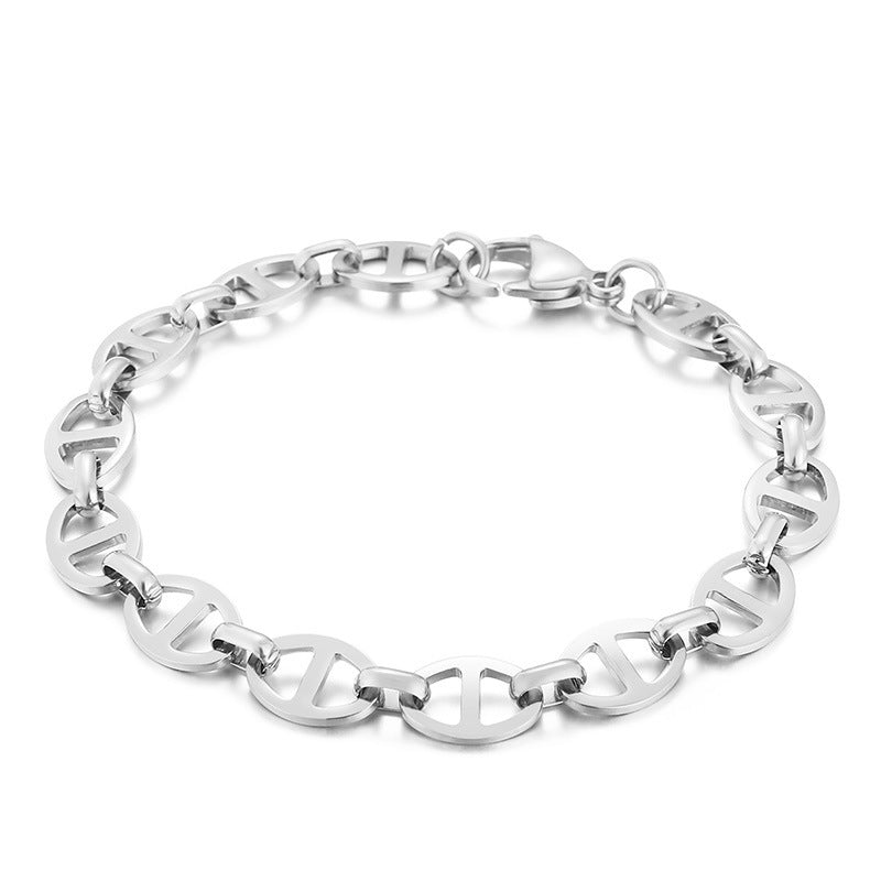 Creative stainless steel Japanese character 6/7/8 mm pig nose buckle bracelet, niche simple individual cold wind versatile bracelet