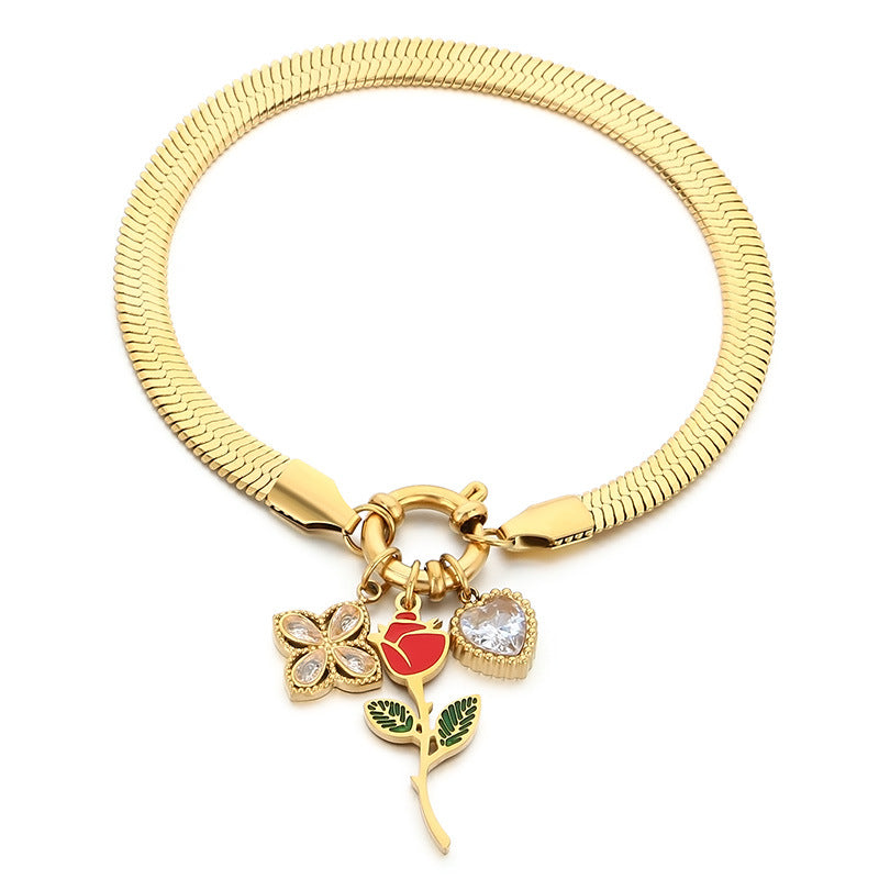Cross-border new creative fashion love bouquet pendant fringed stainless steel bracelet trendy versatile jewelry