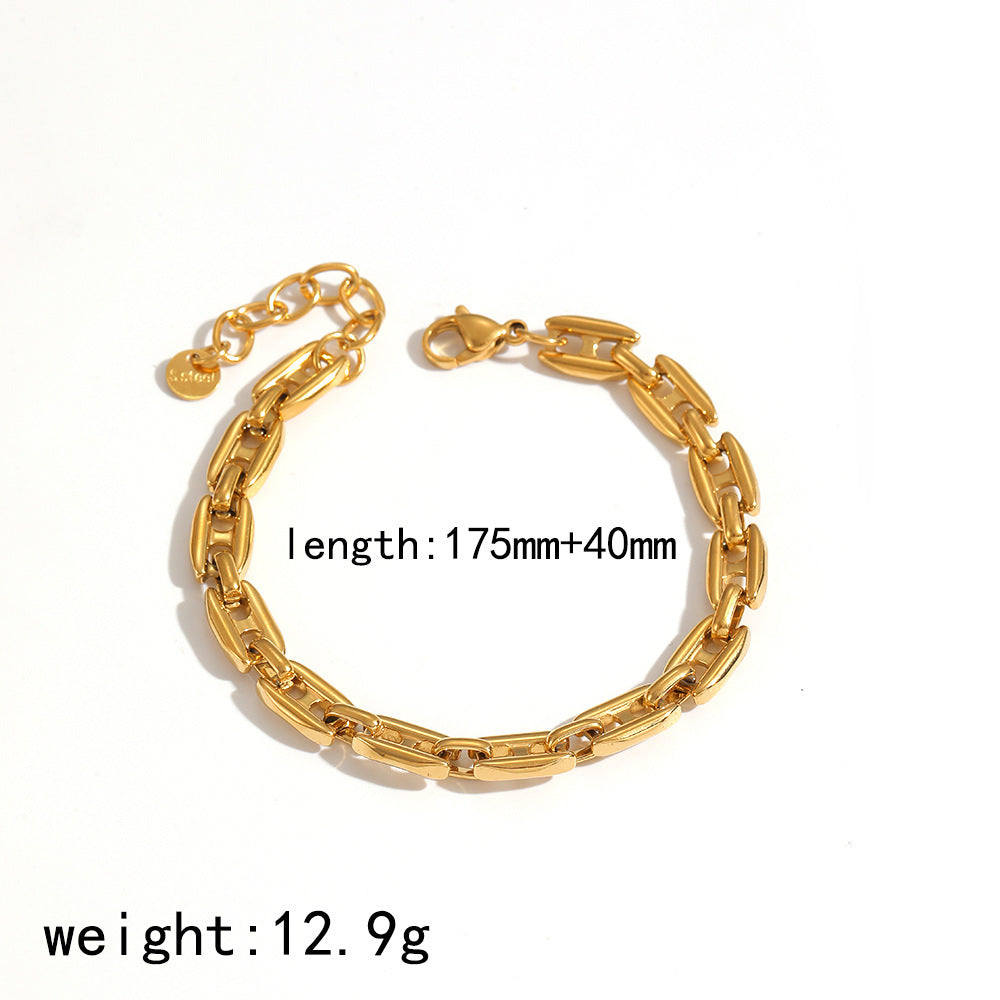 Cross-border 18k gold-plated stainless steel necklace bracelet set jewelry DIY multi-ring chain jewelry accessories do not fade