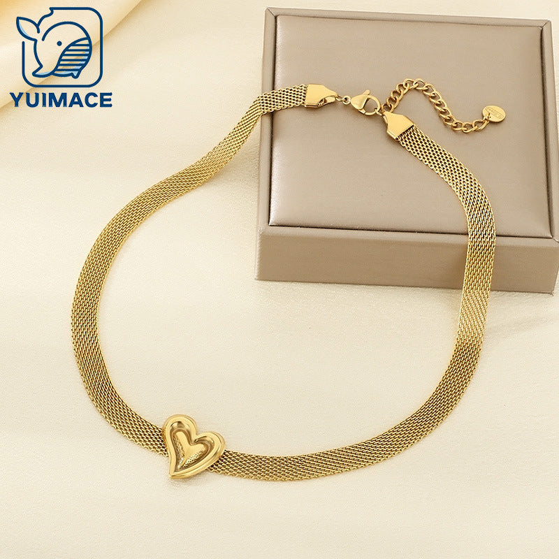 European and American fashion versatile woven mesh strap chain chain love stainless steel necklace women's collarbone chain jewelry