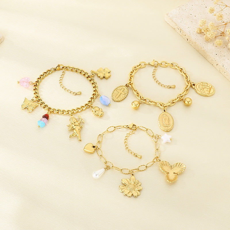 Gold Floral Charm Bracelet