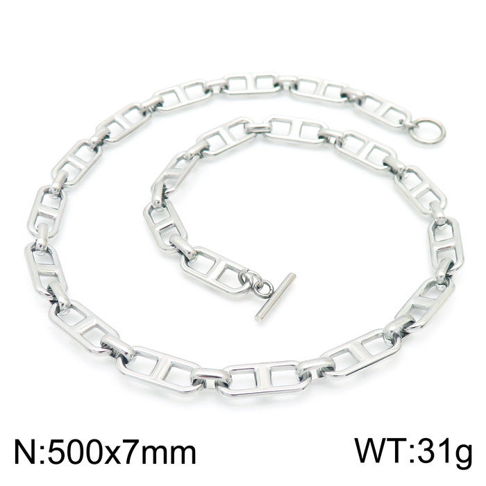 Cross-border jewelry titanium steel necklace, creative Japanese chain versatile collarbone bare chain OT buckle set stainless steel jewelry