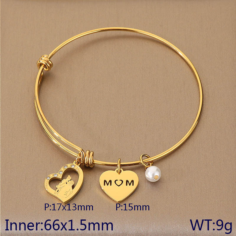 European and American cross-border family hand jewelry love retractable bracelet fashion creative stainless steel MOM Mother's Day gift