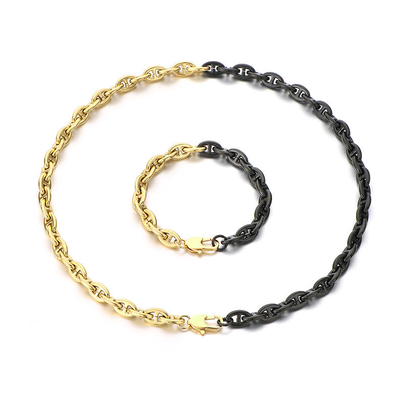 Interlocking Oval Link Chain Bracelet & Necklace Set