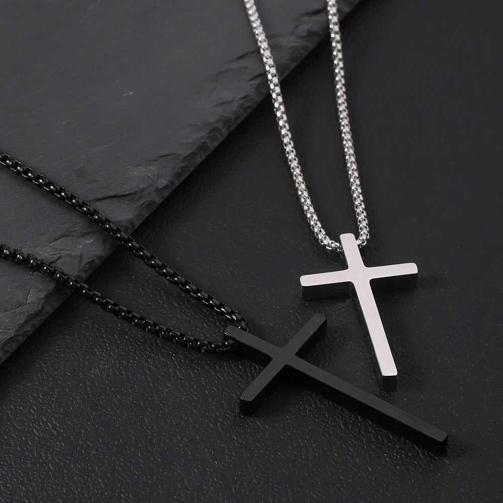 Cross-border European and American stainless steel cross necklace men's simple fashion long pendant sweater chain women's titanium steel necklace