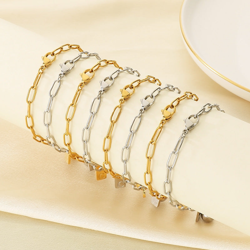 ins stylish and simple stainless steel 26-letter tag pendant return chain bracelet square brand pendant versatile jewelry