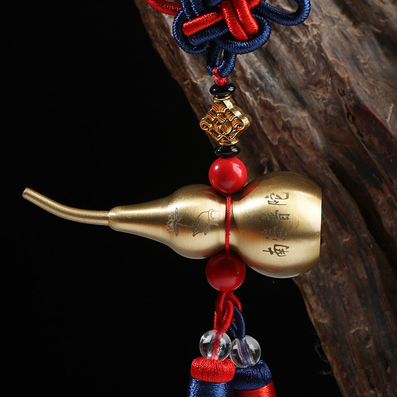 铜葫芦中国结汽车挂件车内挂饰南海普陀纯铜车挂五帝钱后视镜挂饰