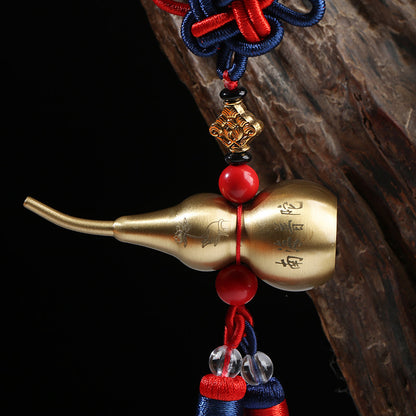 铜葫芦中国结汽车挂件车内挂饰南海普陀纯铜车挂五帝钱后视镜挂饰