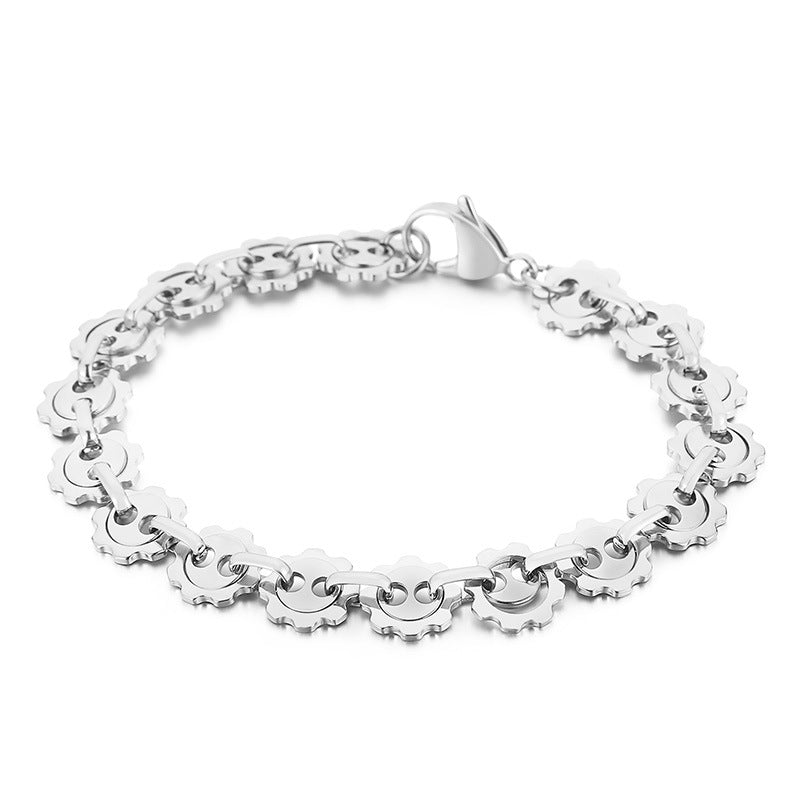 Titanium steel bracelet fashion creative personality sunflower machine gear ring buckle stainless steel bracelet hip-hop niche design sense