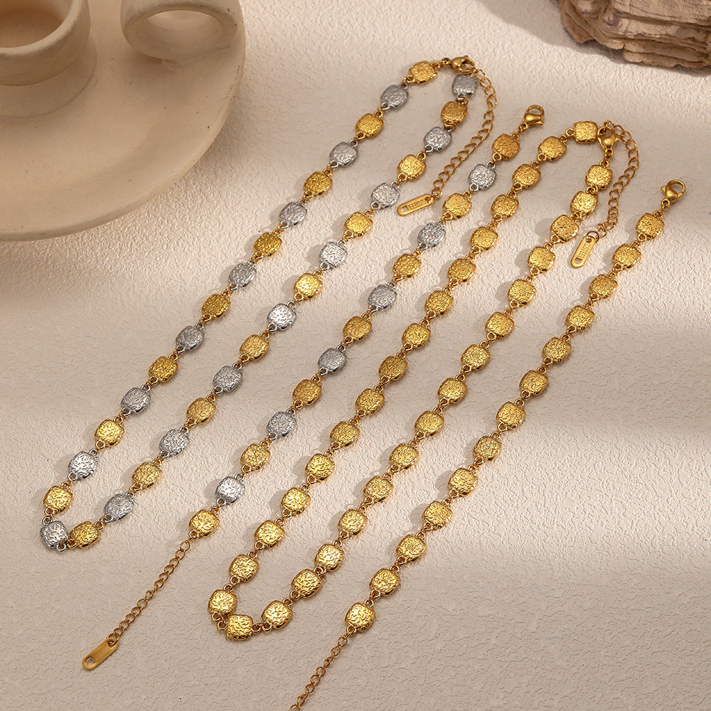 Vintage Coin Chain Necklace – Textured Gold Finish