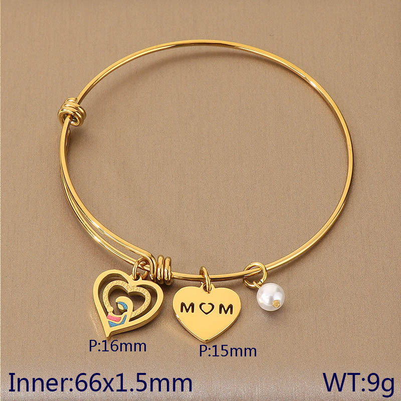European and American cross-border family hand jewelry love retractable bracelet fashion creative stainless steel MOM Mother's Day gift