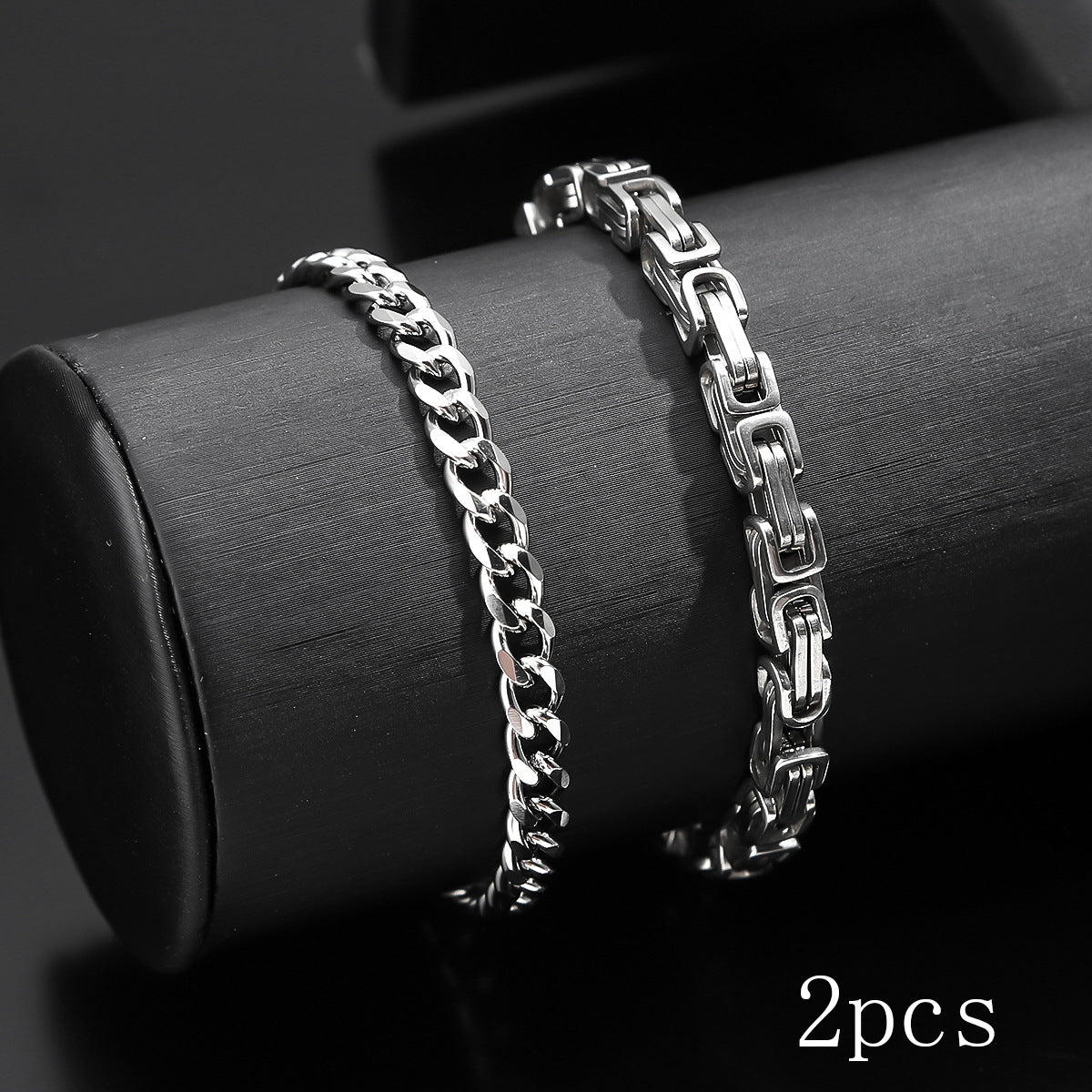 Cross-border hot-selling men's black bracelet set, hip-hop trend Cuban chain non-fading washable titanium steel bracelet