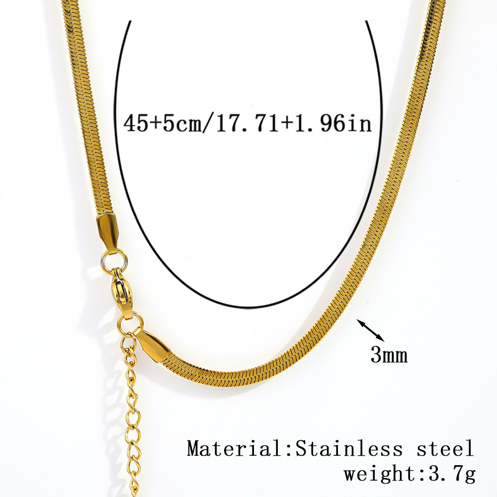 Cross-border women's stainless steel necklace, 18K real gold snake bone chain plain chain fashion collarbone chain versatile titanium steel necklace