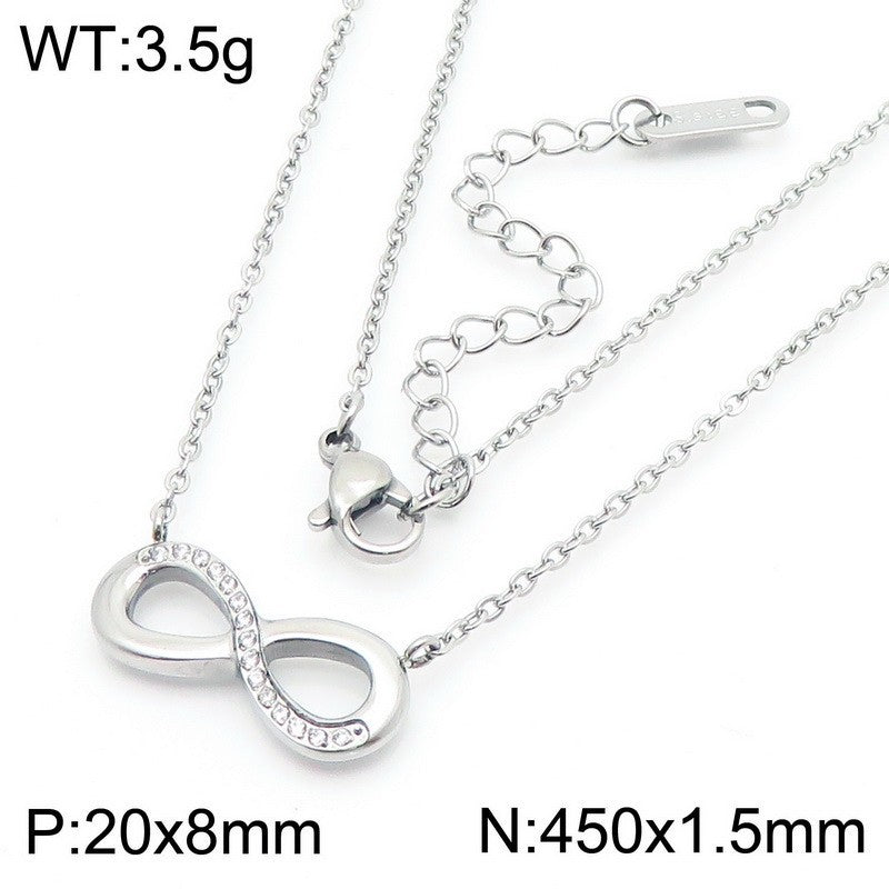 Cross-border titanium steel light luxury micro-diamond figure 8 pendant necklace necklace with infinite numbers 8 figure 8 collarbone chain necklace jewelry