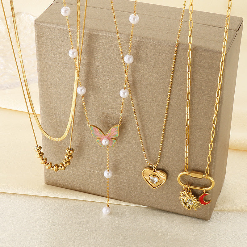 Gold Charm Layered Necklace Set