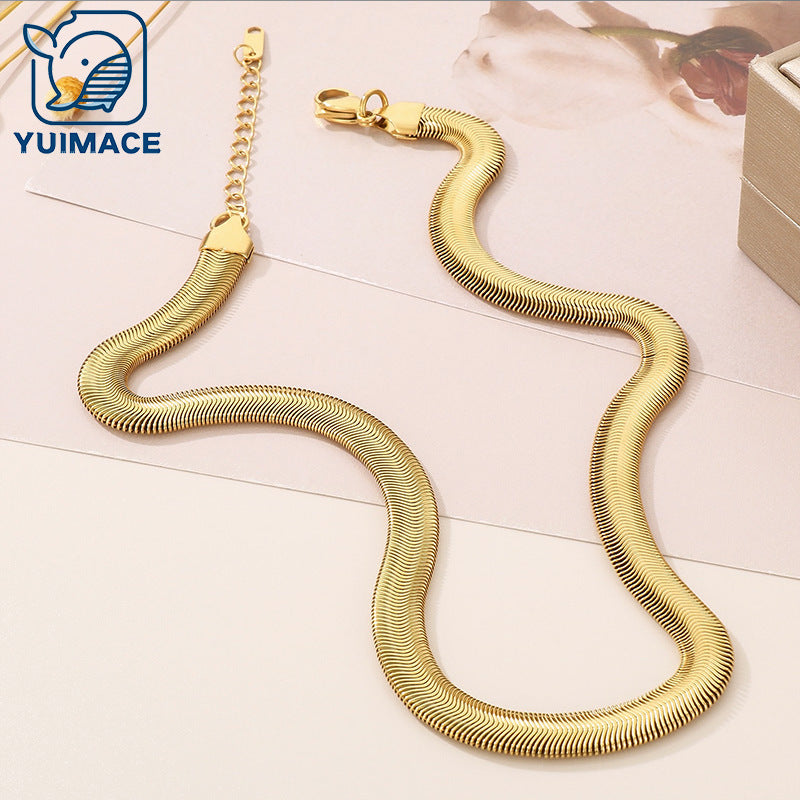 European and American cold stainless steel flat snake bone chain 18K versatile retro flat snake chain neck chain necklace spot jewelry