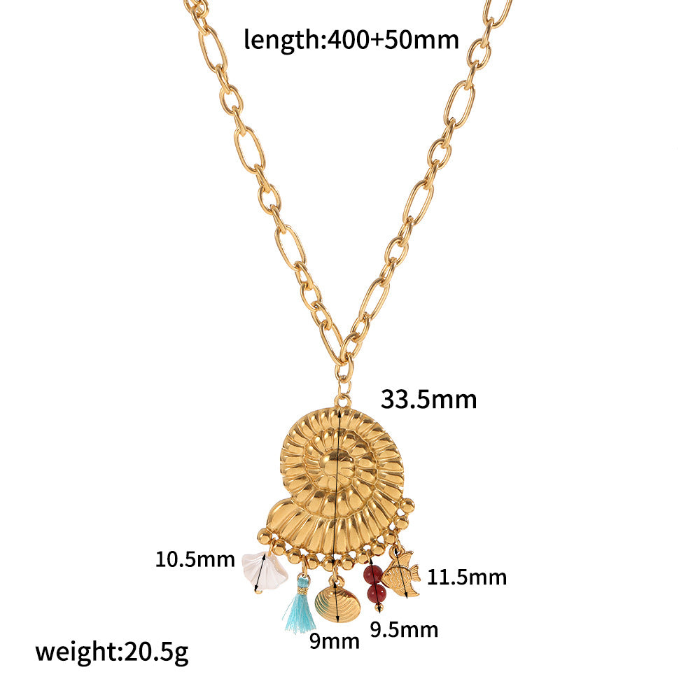 Cross-border beach vacation leisure style stainless steel conch necklace women's fashion personality marine style collarbone chain