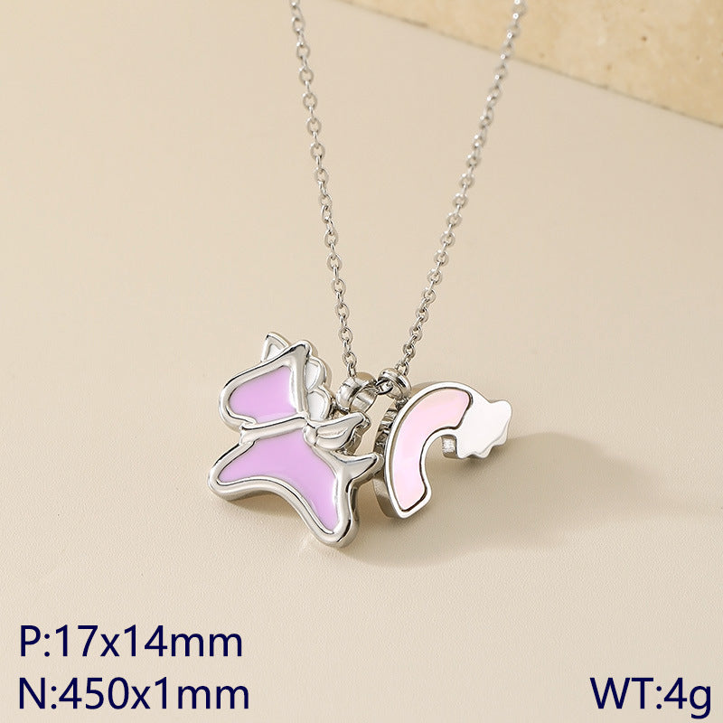 Creative cartoon design dripping rainbow unicorn titanium steel necklace female collarbone chain fashion pendant spot jewelry