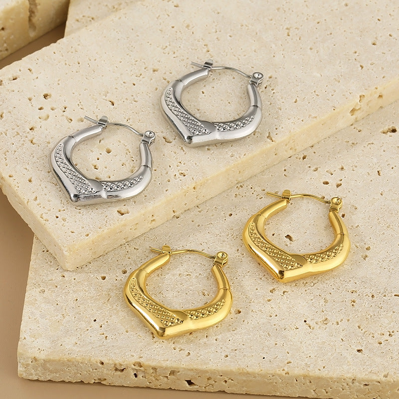 Textured V-Shaped Hoop Earrings