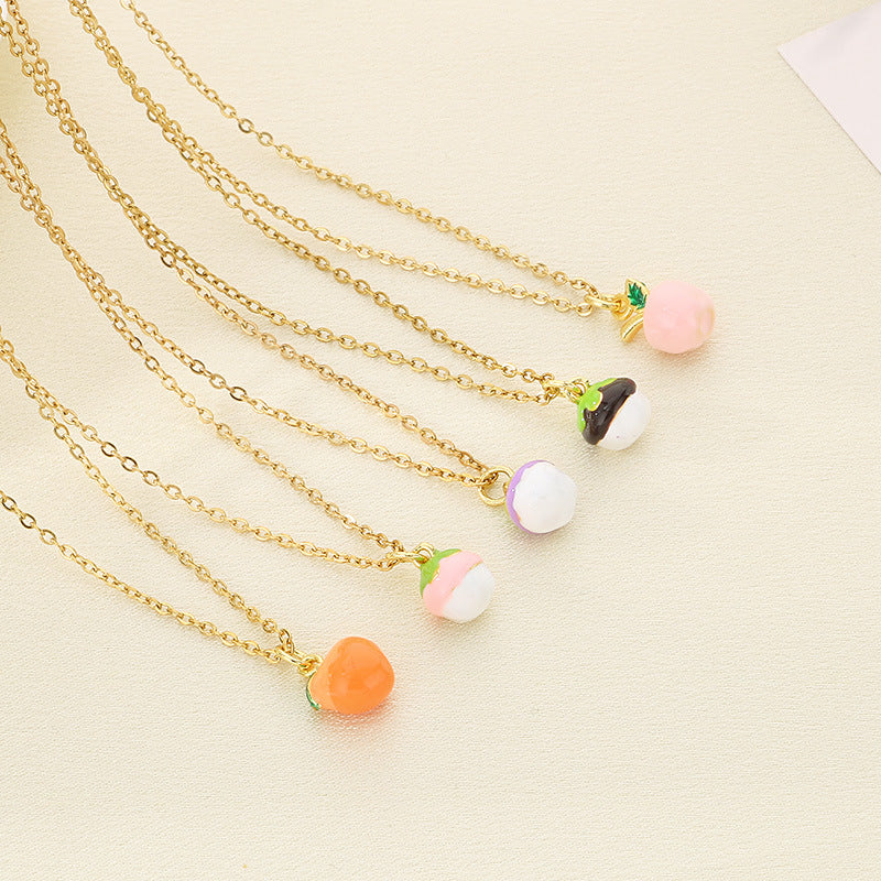 Mini Enamel Fruit Charm Gold Necklace