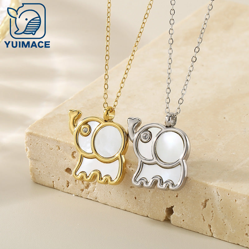 Creative Simple Sweet Fashion Versatile Shell Diamond Elephant Pendant Premium Necklace Women's Accessories