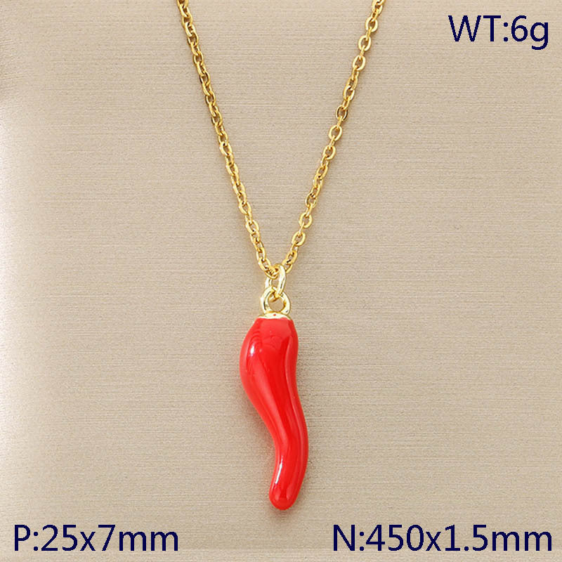 Mini Enamel Chili & Veggie Charm Gold Necklace