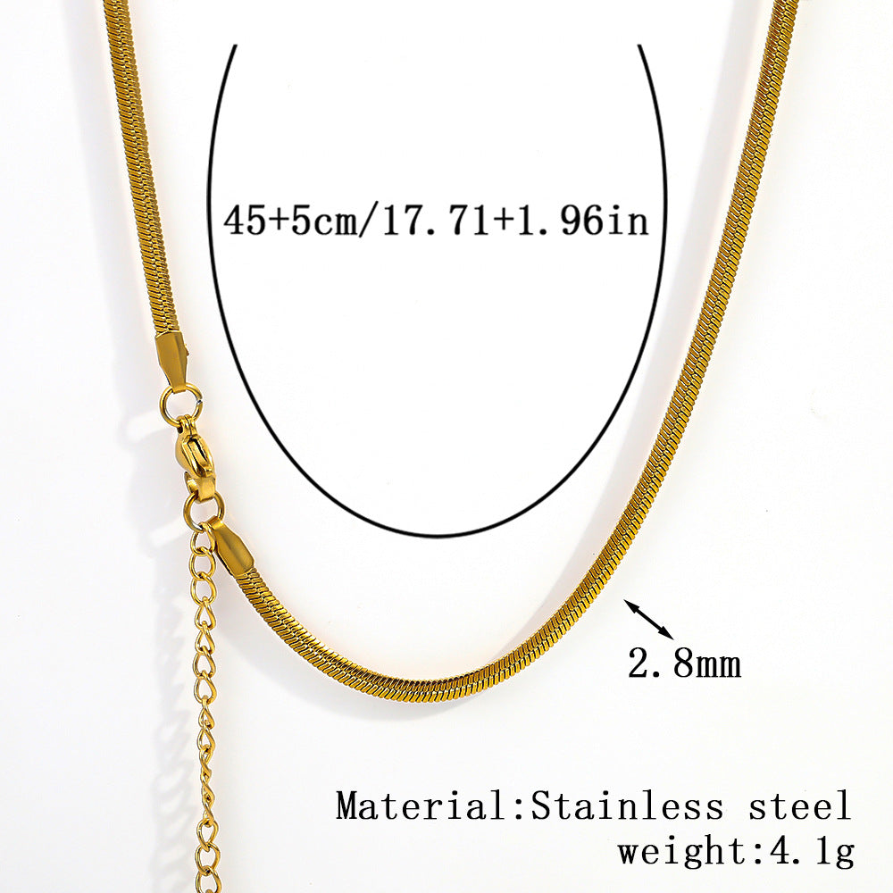 Cross-border stainless steel necklace, 18K real gold-plated snake bone chain fashion collarbone chain plain chain versatile women's titanium steel necklace