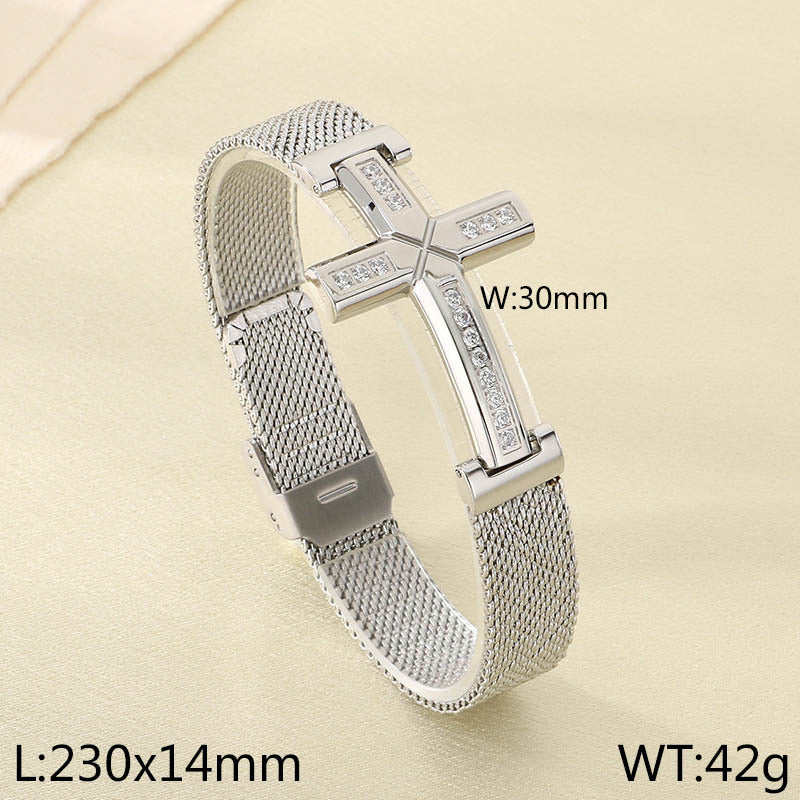 ins Creative Stainless Steel Bent Diamond Cross Titanium Steel Strap Chain Bracelet Fashion Accessories Jewelry Spot